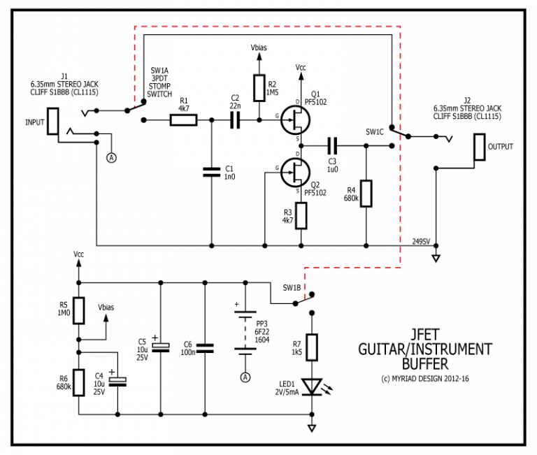 JFET guitar/instrument buffer pedal Stompville